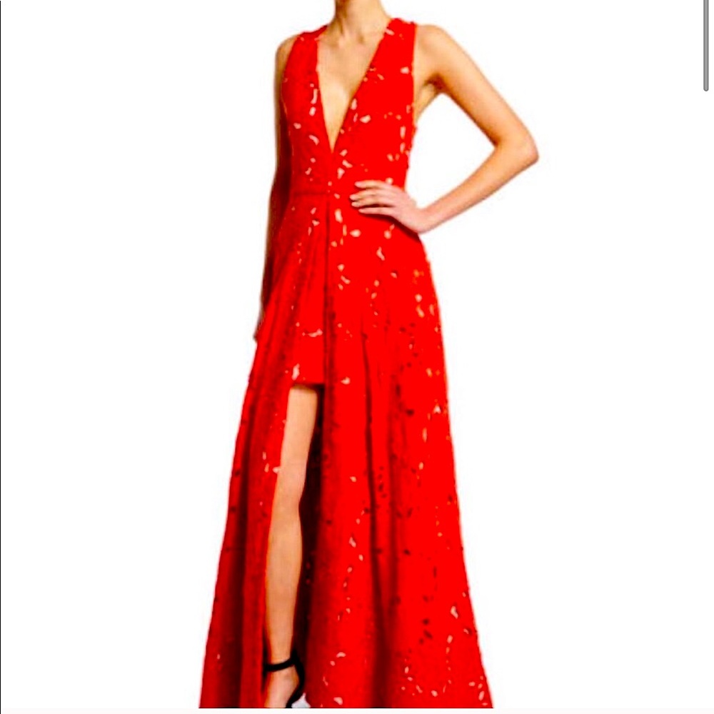 Alice + Olivia Red Lace Dress Gown Sz 10